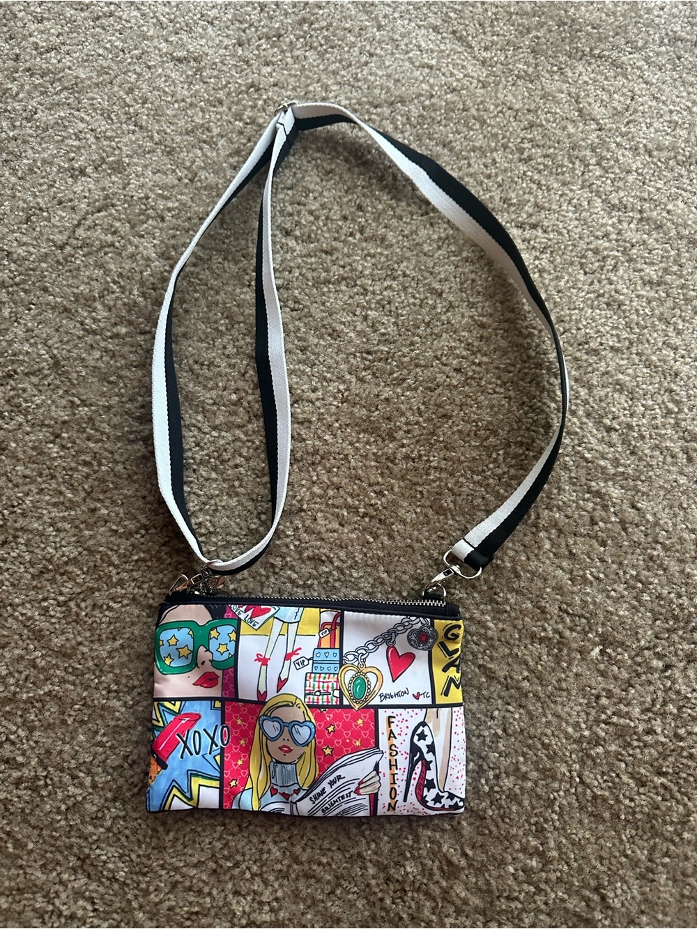 Brighton Multicolor Graphic Crossbody Bag with Black-and-White Strap